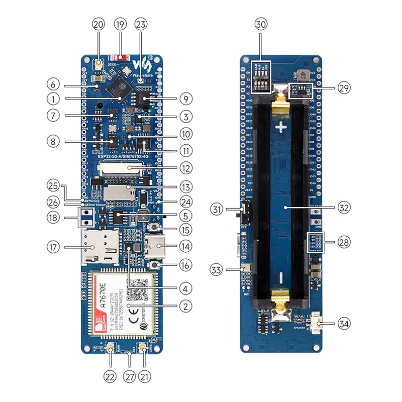 ESP32-S3 A7670E 4G ���� ���� LTE Cat-1 / 2G / WiFi / Bluetooth / ��ȭ ��ȭ / SMS / GNSS �����Ŵ� ����