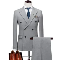 Men's Double Breasted Suits 2024 Terno Masculino Men's Peak Lapel 2 Slits Formal Suits Slim Fit Business Set (Jacket +Pants ) 1