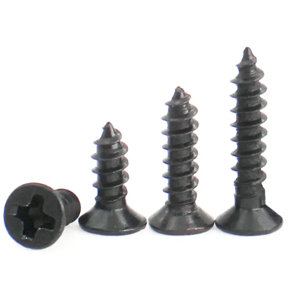 Self Tapping Screw M1 M1.2 M1.4 M1.5 M2 M2.6 M3 M3.5 M4 M5 Cross Black Carbon Steel Phillips Countersunk Flat Head 100/50/20pcs