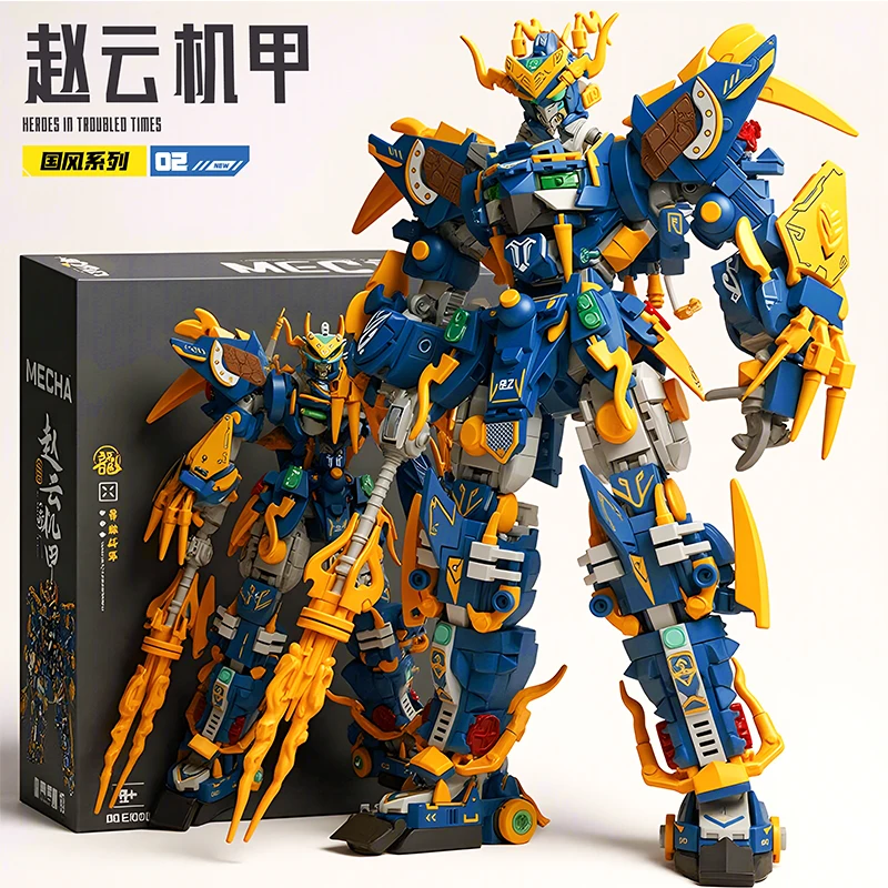 Large Mechanical Warrior Superhero Mecha Blue Dragon Robot Building Blocks Assem
