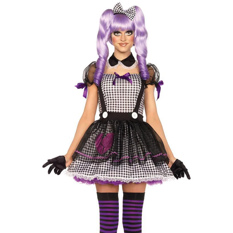 Lady Colorful Crazy Evil Clown Costume Voodoo Doll Zombie Outfit Cosplay Carnival Halloween Fancy Party Dress