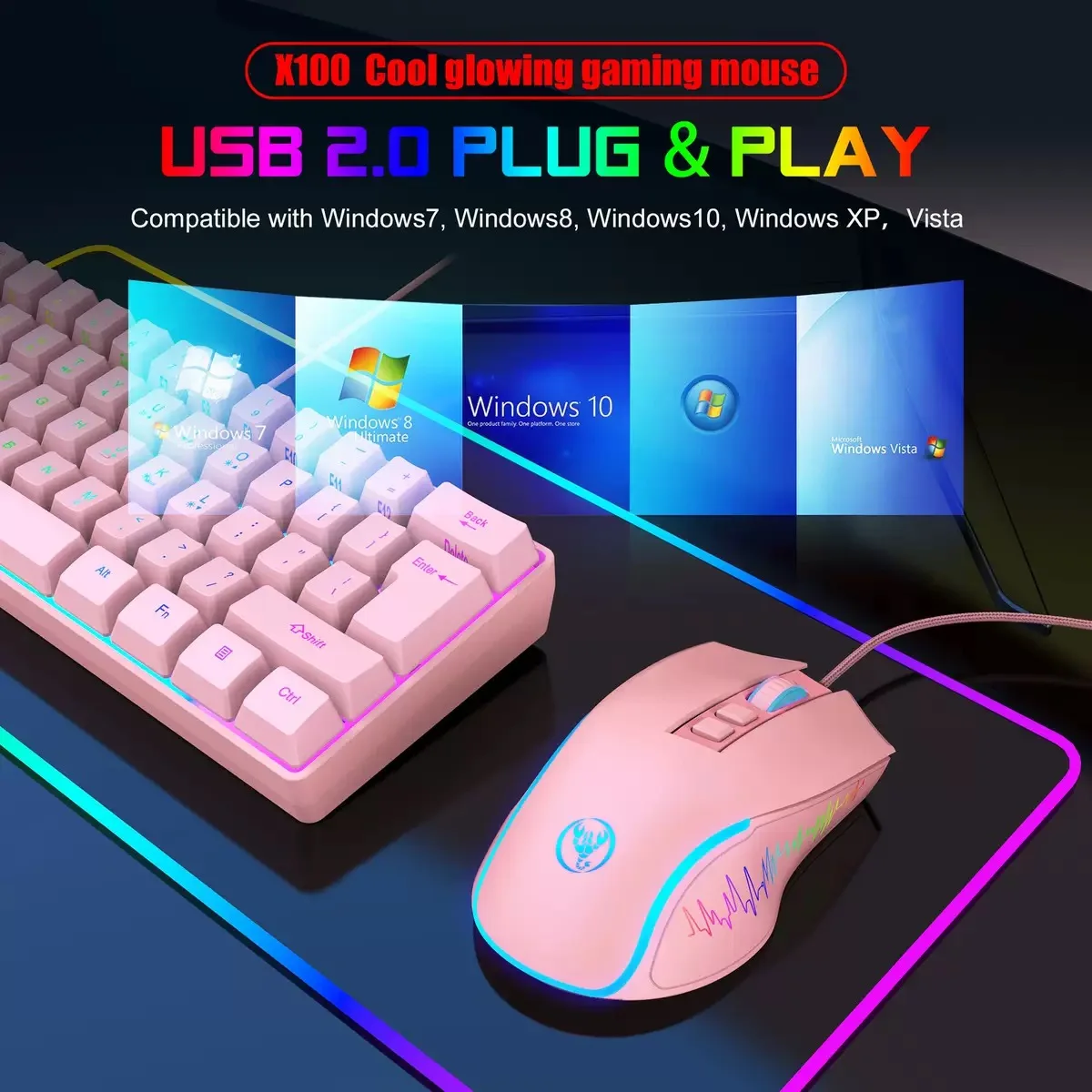 Ensemble clavier et souris filaire ultra-compact avec éclairage rgb_voghion.com