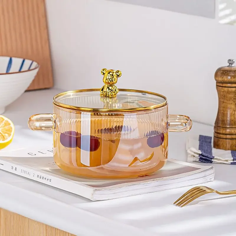 Thickened high boron silicon Glass Saucepan Clear Cooking Pot Soup Pot Heating Dual Handles  Saucepan With Cover Cooking Tools