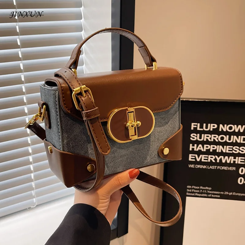 

Popular bags for women this year 2024 new retro single shoulder crossbody bag high-end color contrast portable small square bag