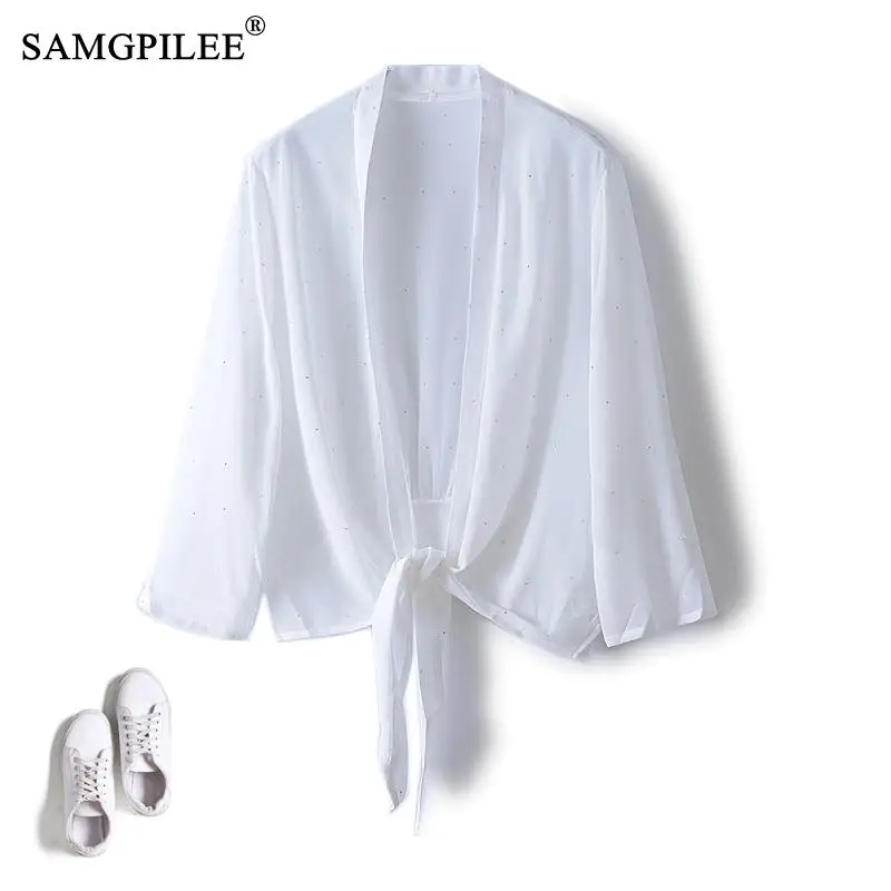 

Женская шифоновая блузка с рукавом 2023, летняя однотонная блузка