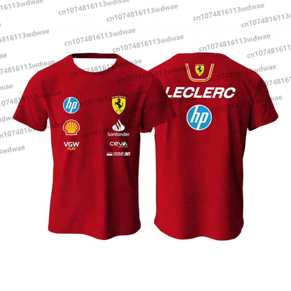 남성용 티셔츠 Formula1 티셔츠 여름 짧은 소매. Ferrari. 팀 폴란드 레이싱 드라이버 LECLERC 16 Gift Kid 티셔츠 Boy