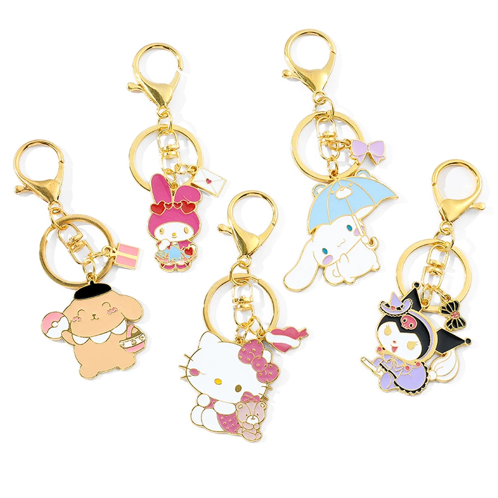 

Sanrio Cartoon Metal Keychain Creative Pendant Hello Kitty Kuromi Mymelody Cute Couple Girlfriends Car Keyring Bag Pendant Gifts