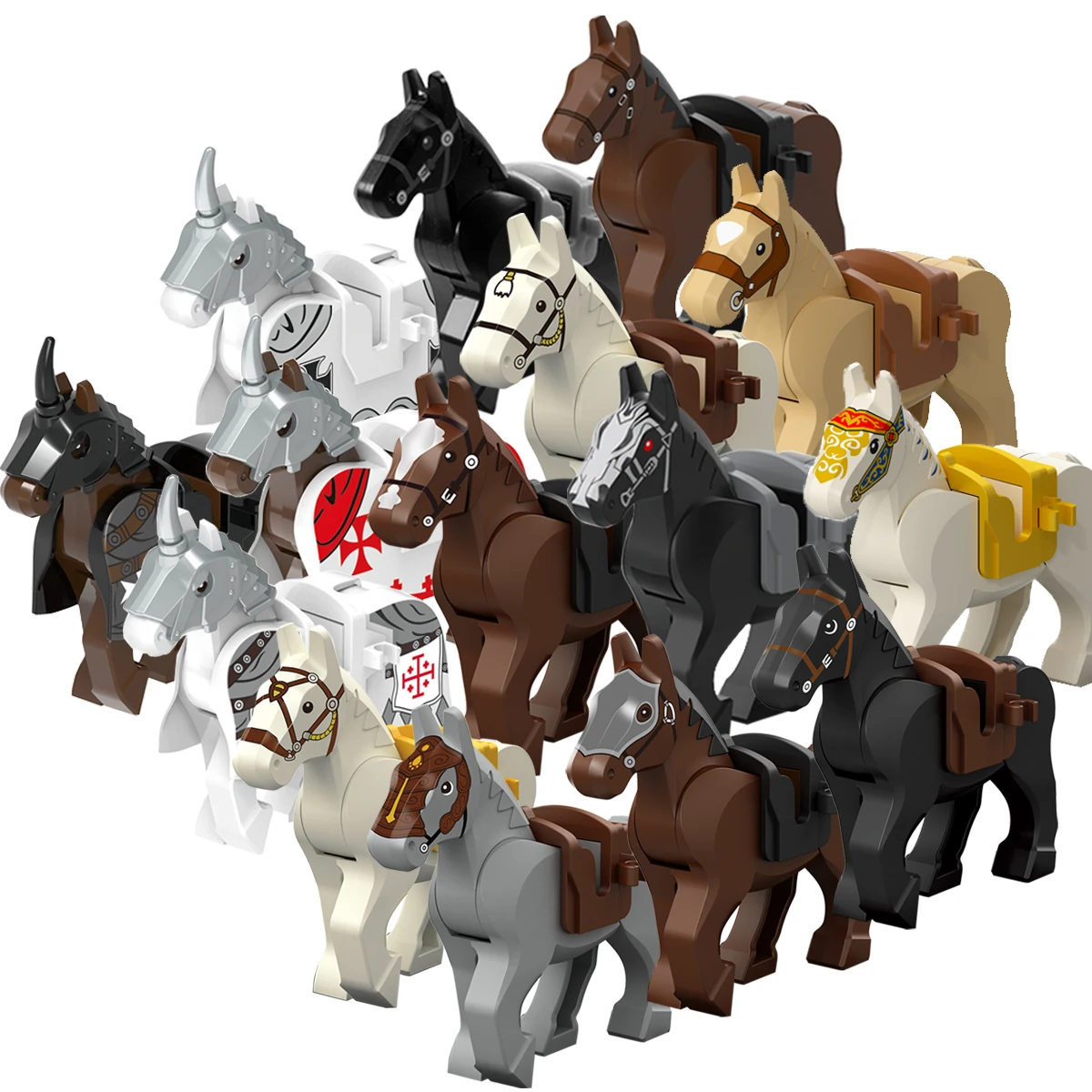 

Plastic Blocks War Medieval Knight Horse Mini Blocks Action Figures Saddle Bridle Toy Blocks For Children gift