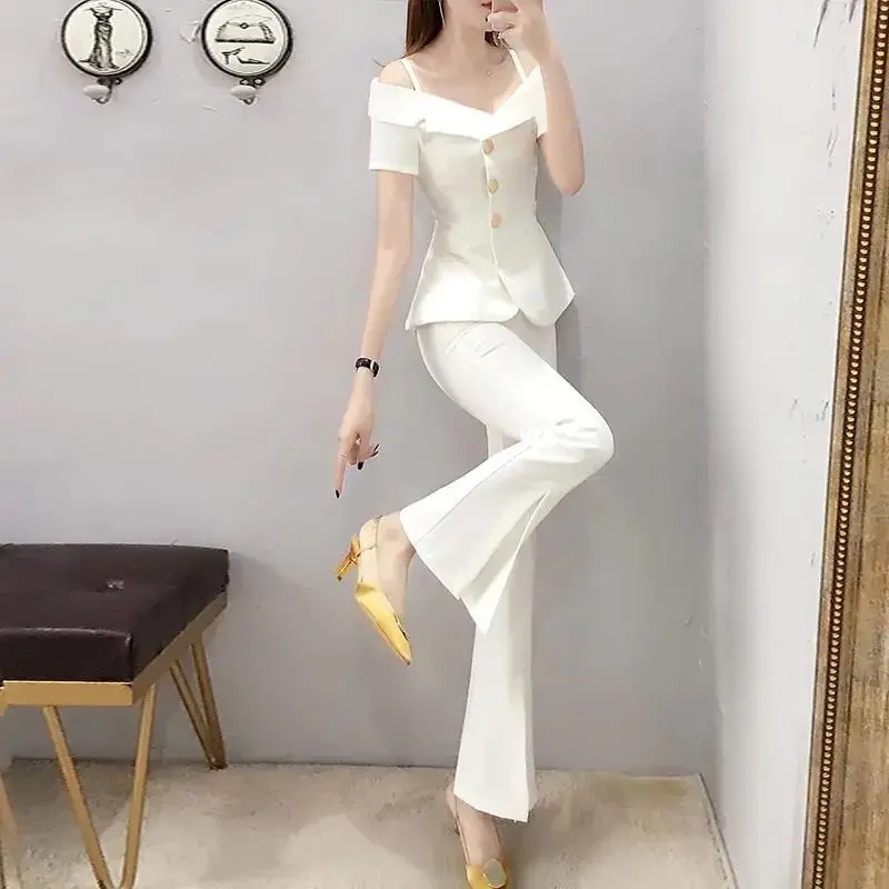 Womens 2 Pant Sets Blazer and Outfit Wide Leg Trouser Suit White Two Piece Set Pants for Women Sexy Classy Co Ord Promotion Xxl