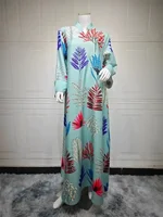Ramadan Dubai Beaded Floral Print Maxi Dresses Moroccan Women Clothes Elegant Casual Abaya 3