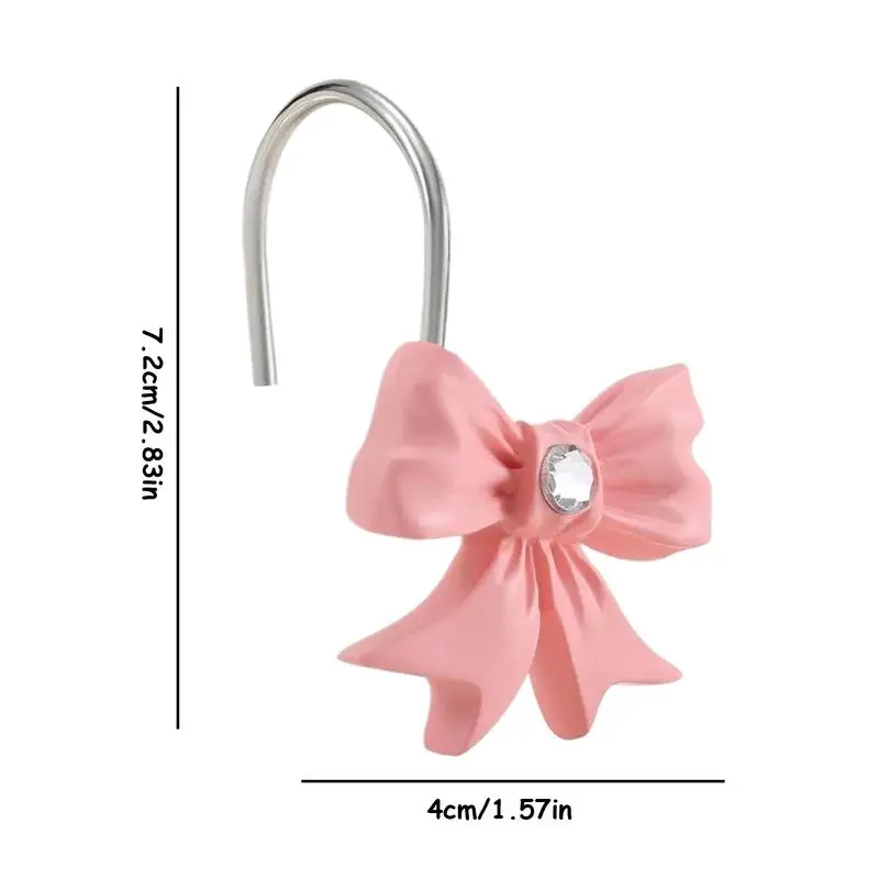 Window Covering Bow Hooks 12X Shower Hooks With Rhinestones Boho Trendy Window Covering Rings For Bathroom Art Decor