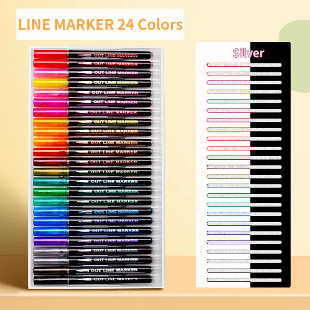 30 Colors Double Line Outline Pen Set Metallic Color Highlighter Magic  Marker Pen Scrapbooking for Art Painting School Supplies