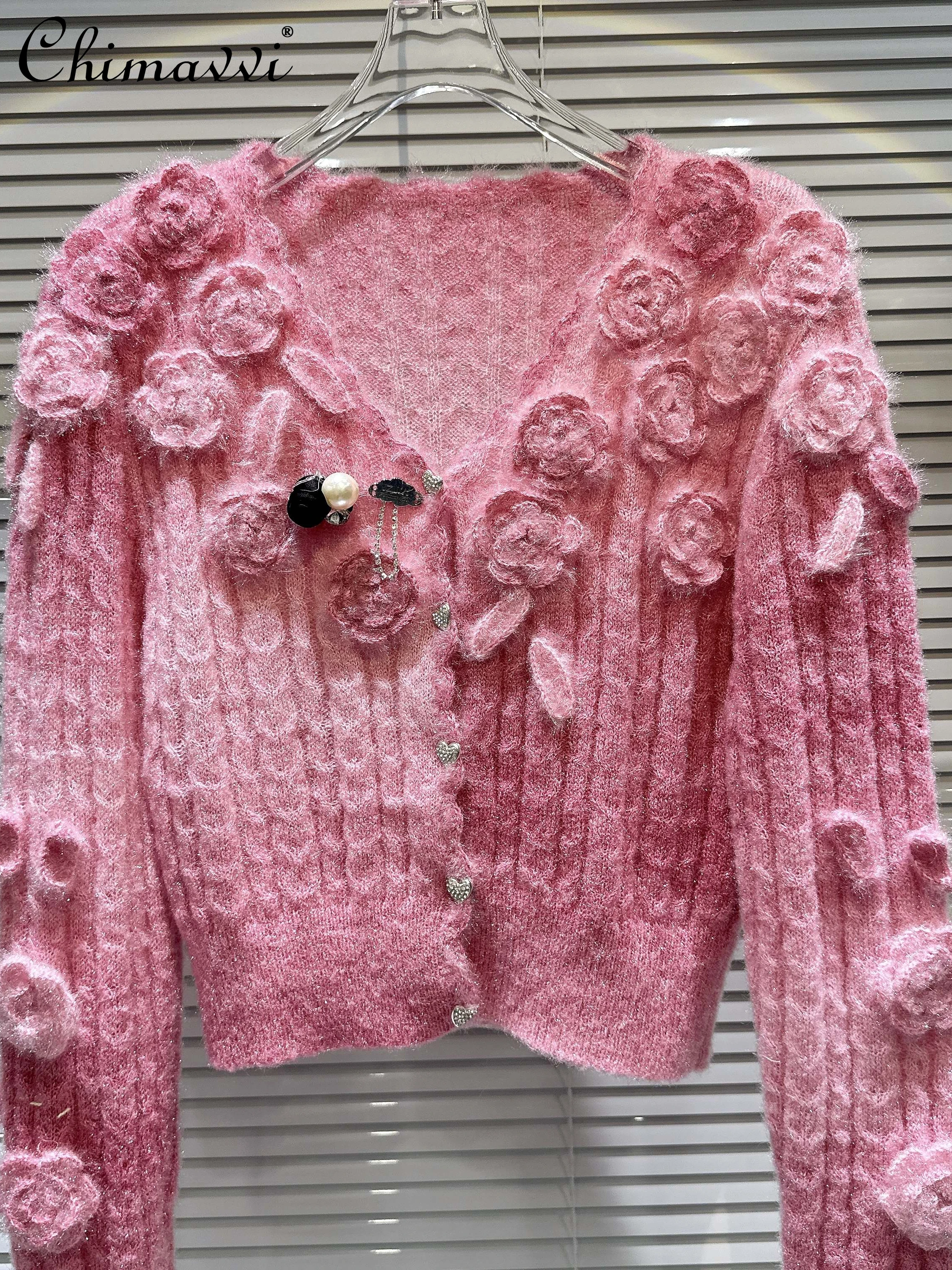 

Sweet Women's Sweater 2023 Autumn Clothes New Fashion Flower Design Elegant Socialite Slim-fit Knitted Cardigan Coat Women's Top