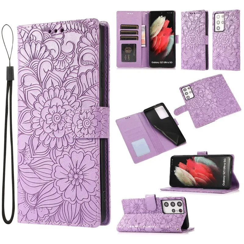 Premium Embossed Leather Wallet Phone Case with Card Holder