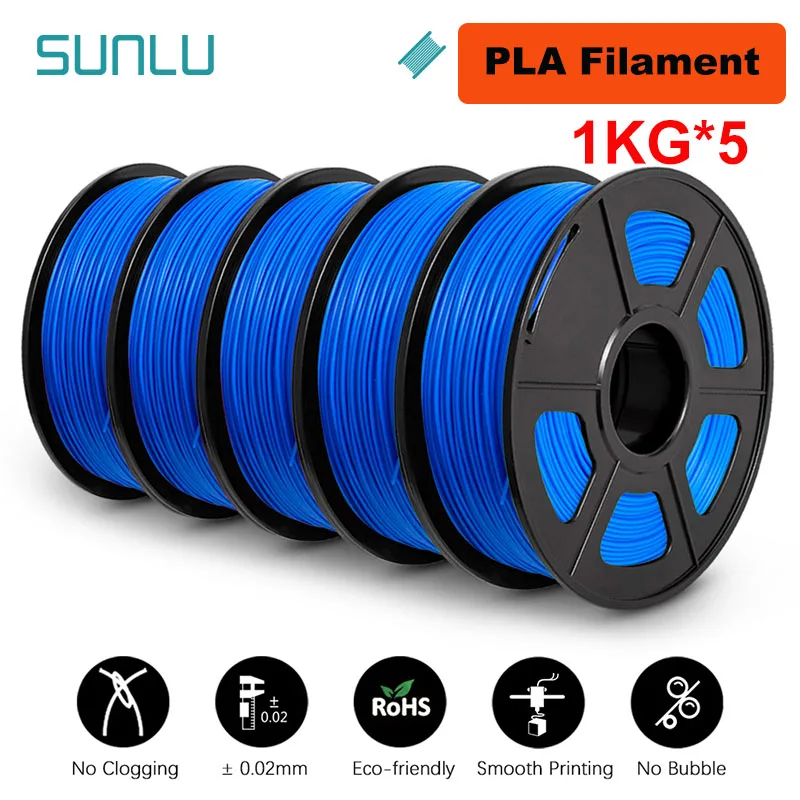 thumbnail image 1 of SUNLU 5KG 3D PLA/PETG/PLA PLUS/Filamento transparente 1,75 mm 5 rollos 1KG Impresora 3D Filamento 3D perfectamente enrollado para impresora 3D y bolígrafo 3D, 1 of 5