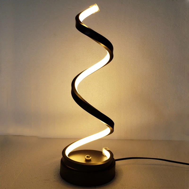 Modern LED Spiral Table Lamp Curved Desk Bedside Lamp Cool White Warm