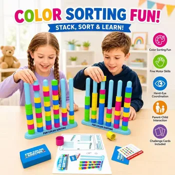 Color Stack Challenge Desktop Puzzle Game, Gioco di interazione genitore-figlio per la famiglia, Gioco di logica e puzzle, Giocattolo Color Stack