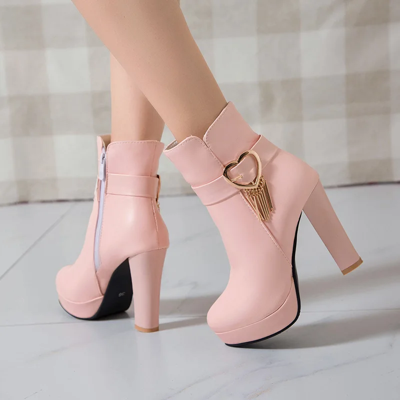 Elegant High Heel Ankle Boots Women Boots Platform High Heel Shoes Autumn Winter Zip Buckle Ladies Short Boots Party Shoes 34-43