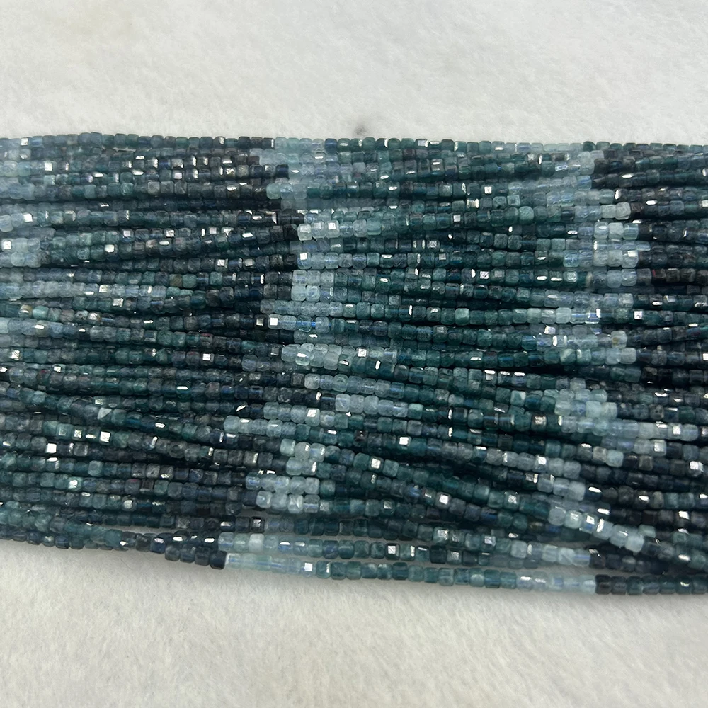 Natural A+++ Multiple Tourmaline Edge Faceted Cube Beads 2.5mm，Selected Color, Light Dark Blue/Yellow-Green,For Jewelry Making 5