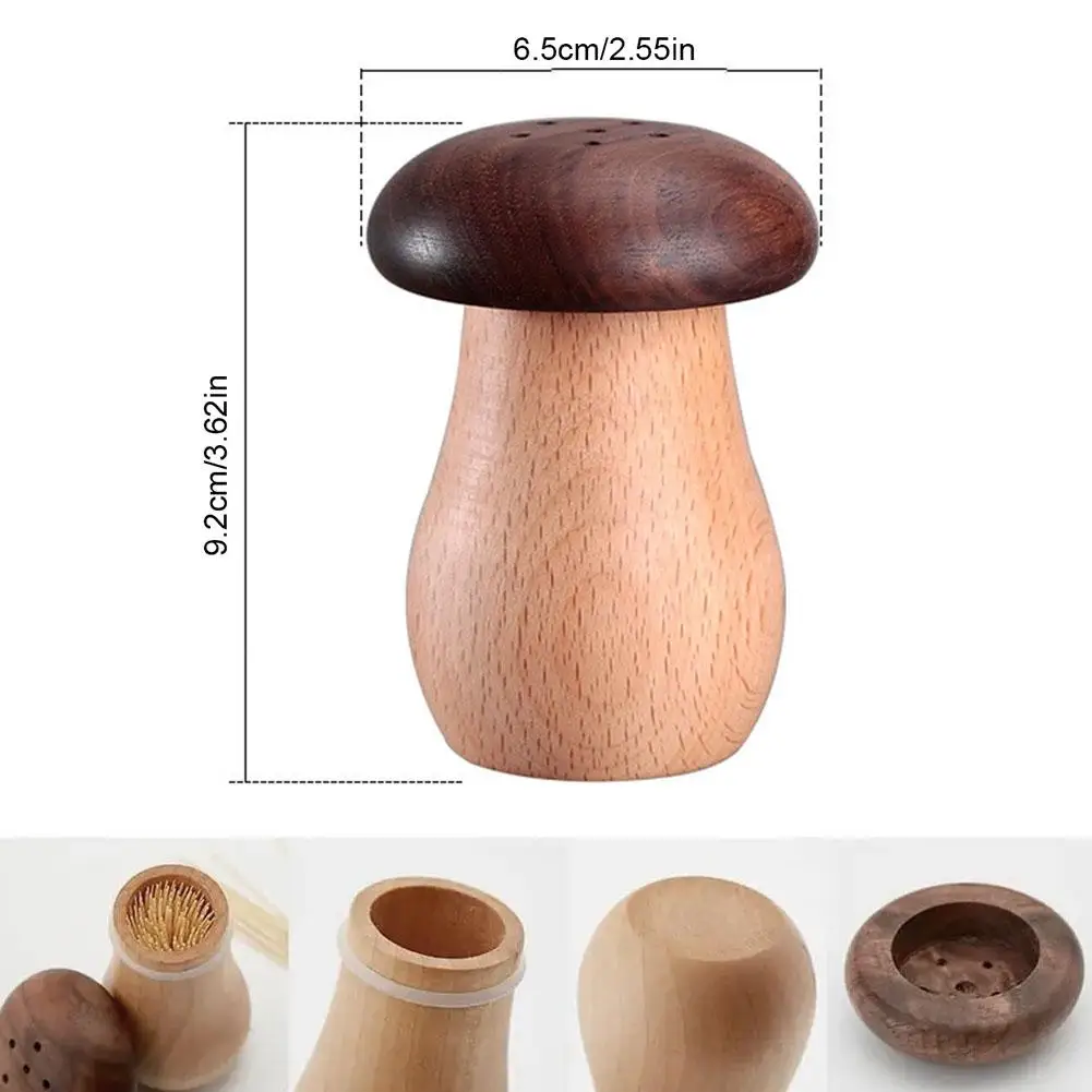 Toothpick Holder Dispenser Creative Walnut Wood Cute Mushroom Head Toothpick Dispenser Container For Home Kitchen Restaurant images - 6