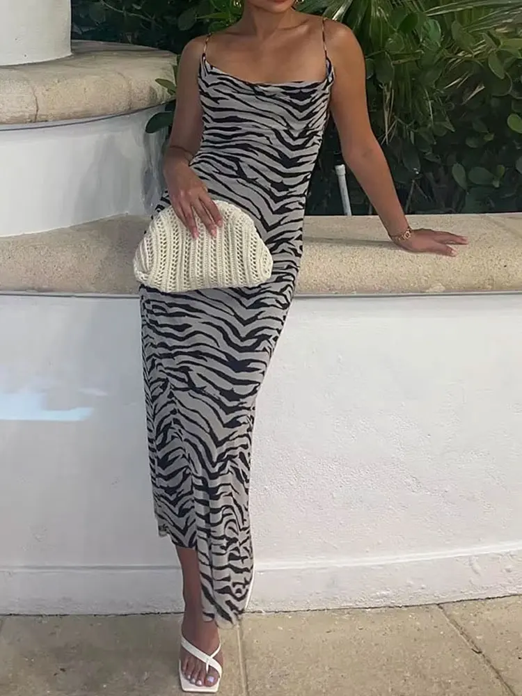 HH Elegant Woman Vintage Slim Casual Beach Party Long Dress Women Leopard  Print Sleeveless Backless Suspender Dress - AliExpress 200000345