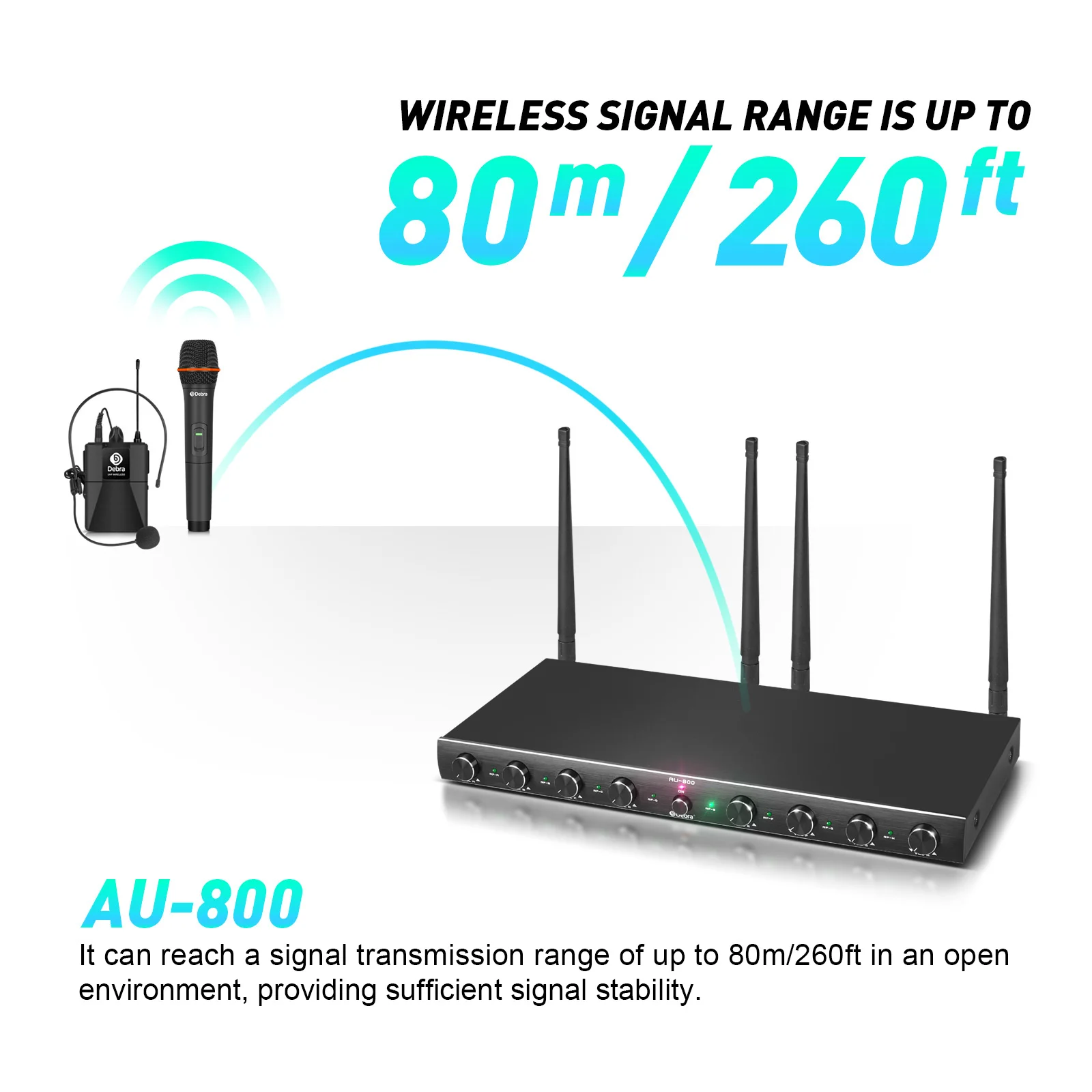 Audio AU800 UHF Wireless Microphone System 8 Channels Handheld or Lavalier Unlim