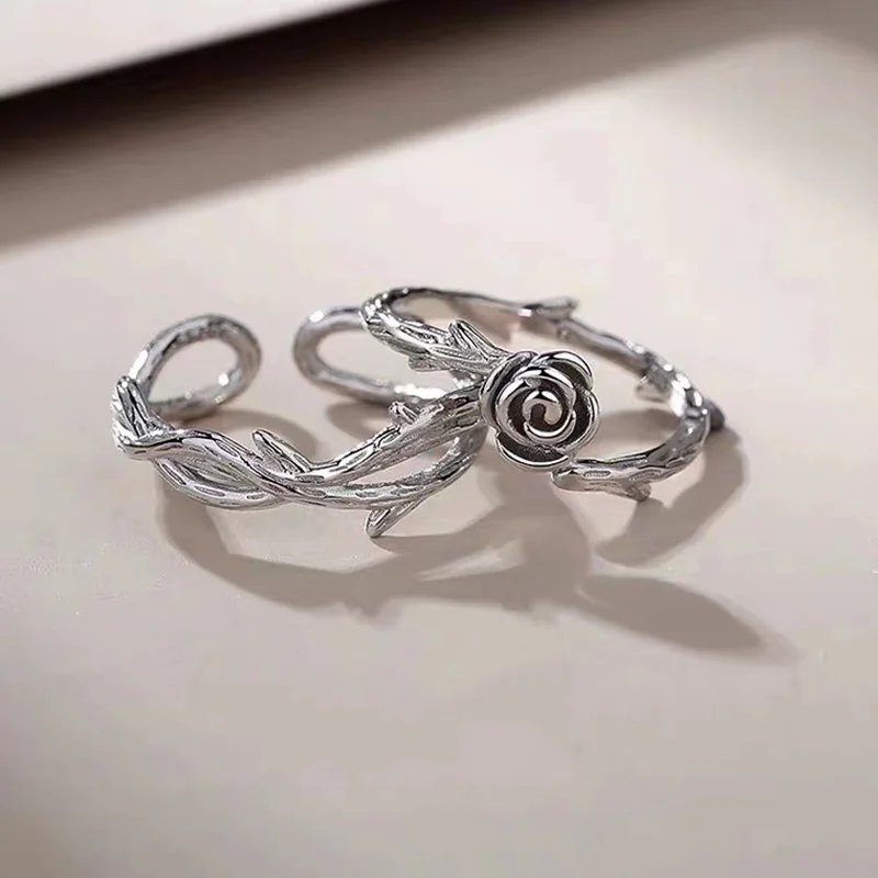 

Fashion Thorns Rose Couple Rings For Women Men Silver Adjustable Rings Statement Finger Ring Wedding Jewelry Best Friends Gift