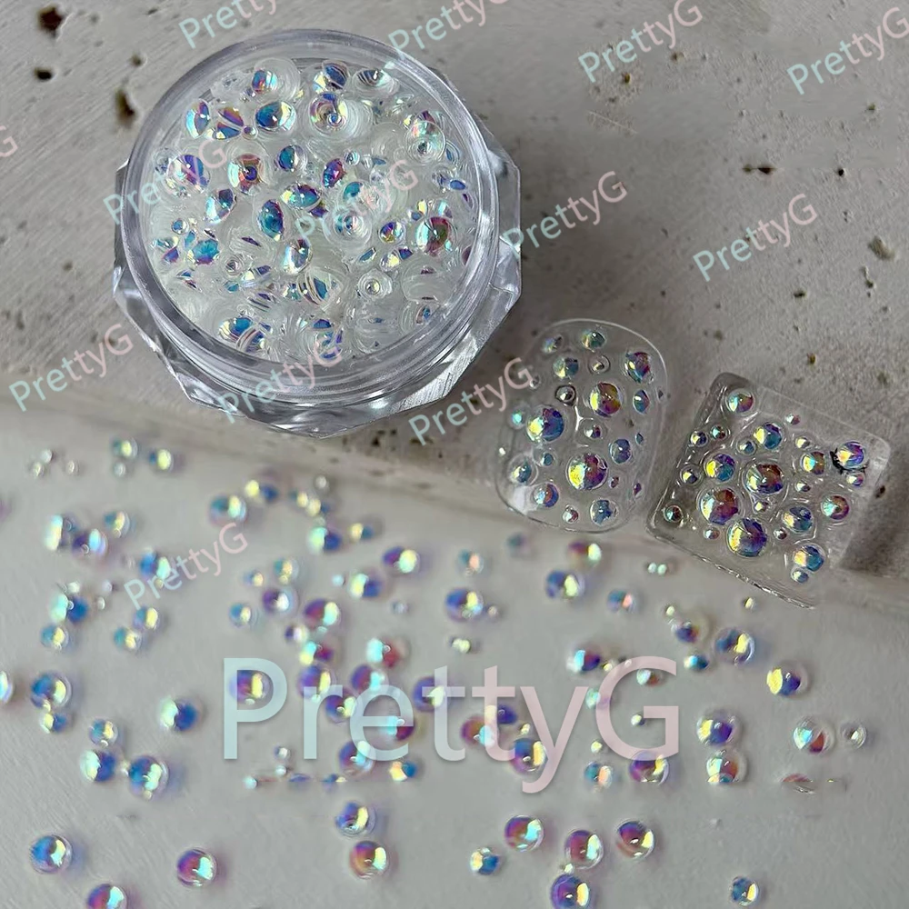 PrettyG 1 박스 믹스 다이아몬드 프리즘 스팽글 3d 버블 반원형 모양 글리터 DIY 아트 공예 네일 장식 액세서리