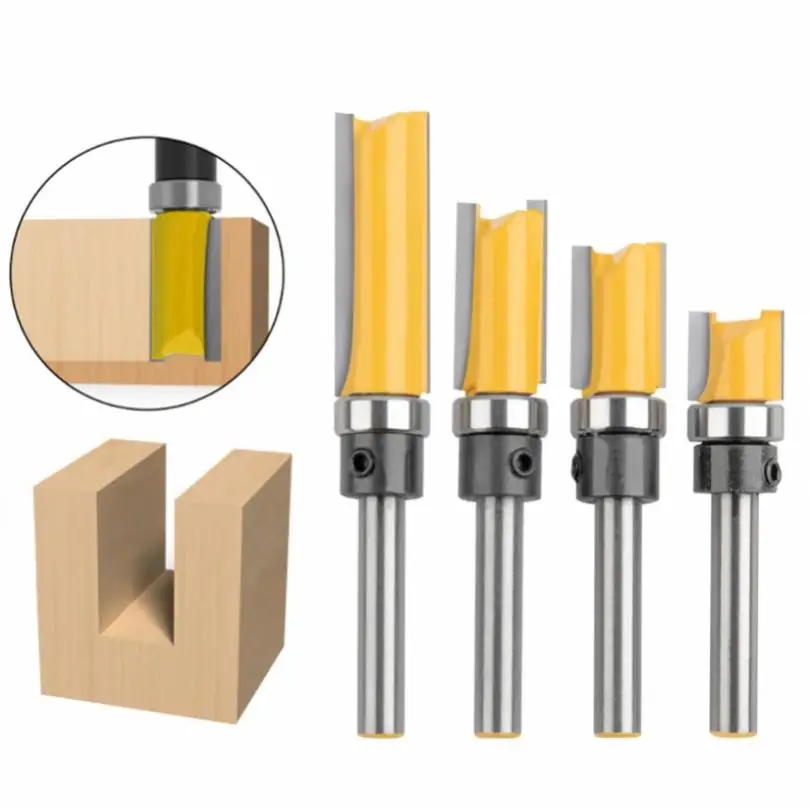 4pcs Straight Wood Milling Cutters For Woodworking Tool 1/4 Inch Shank Lengthened Trimming Cutter Prevent Tearing