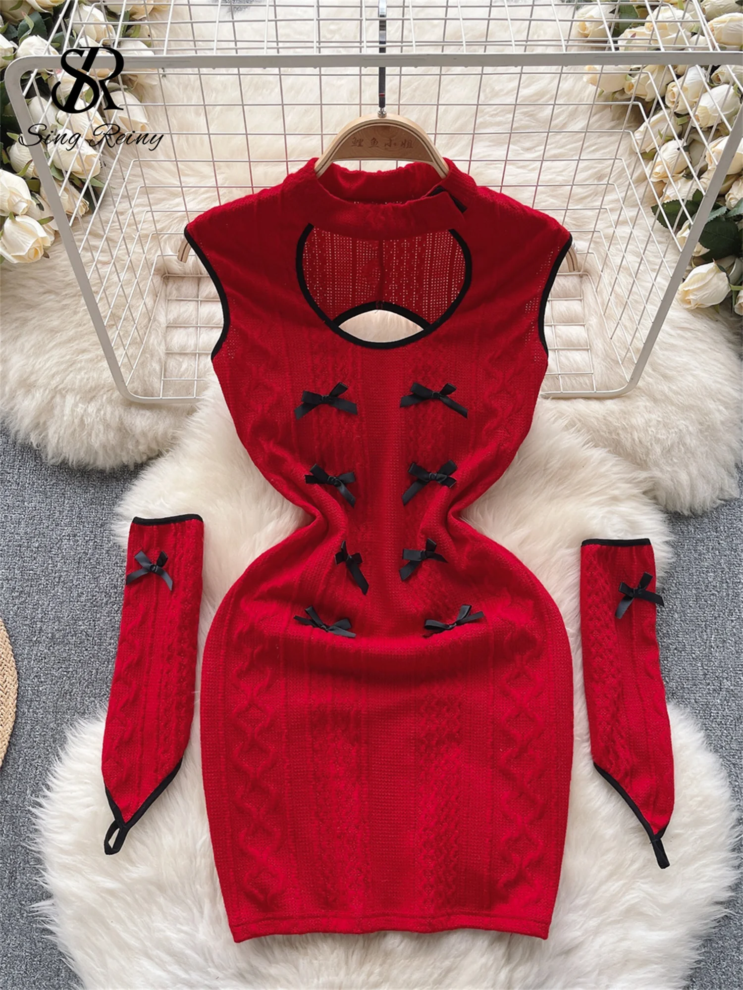Conjunto De 2 Piezas Para Mujer, Jersey De Cuello Alto, Elástico, Longitud Media, Falda De Punto