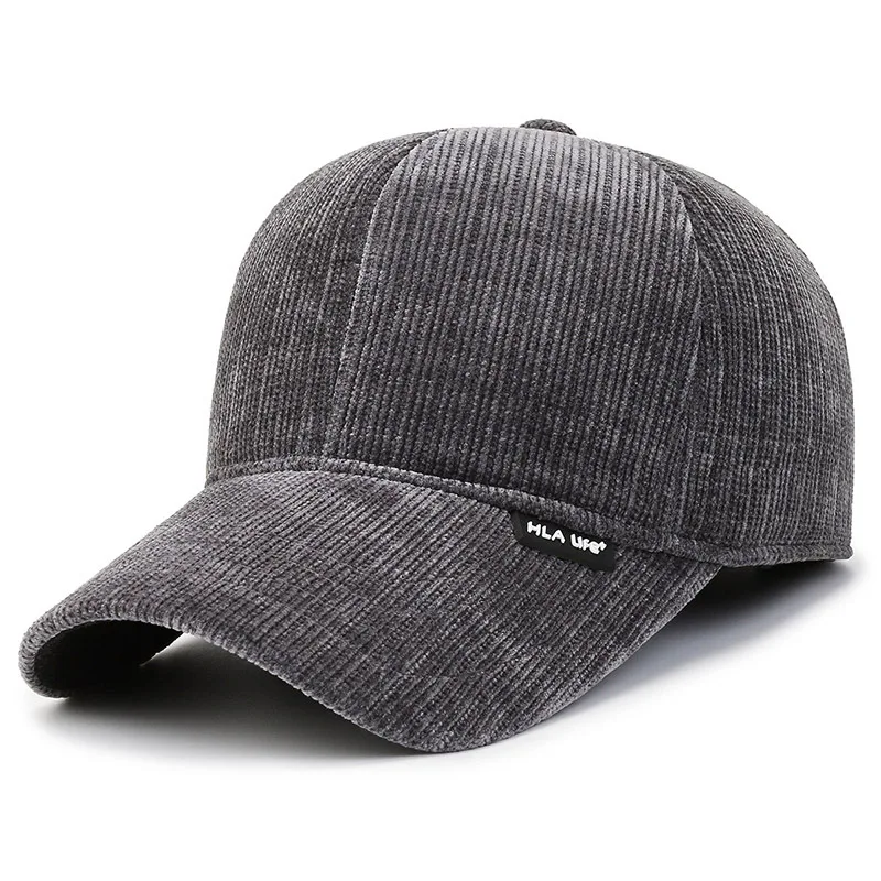 Mens Corduroy Baseball Cap Winter Warm Fleece Thick Snapback Caps for