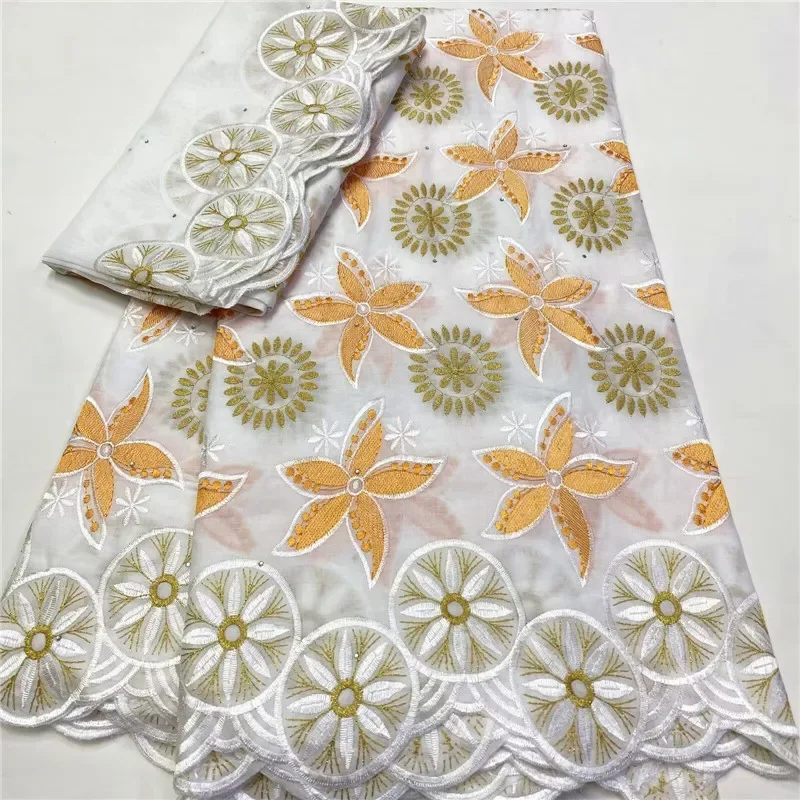 

7 yard With Scarf Swiss lace fabric latest Dry lace embroidery African 100% cotton fabrics Swiss voile lace Dubai style 4L102705