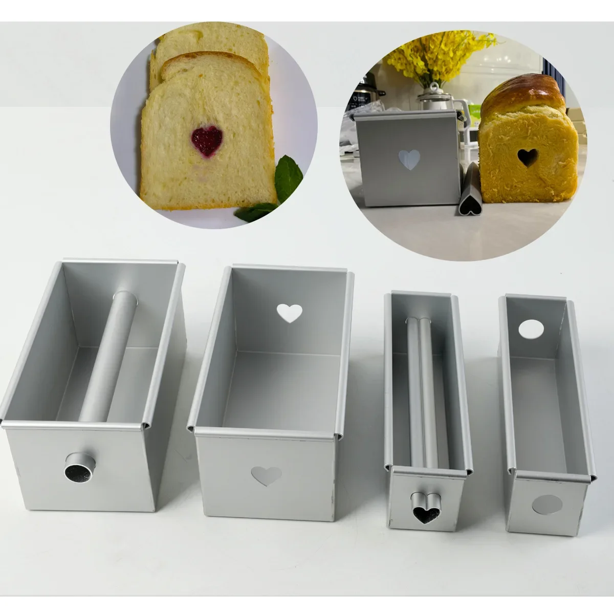 

Long Cake Baking Pan Non-Stick Flowing Heart Cake Mold Aluminium Loaf Pan with Center Tube Cake Tools Alloy Square Bread