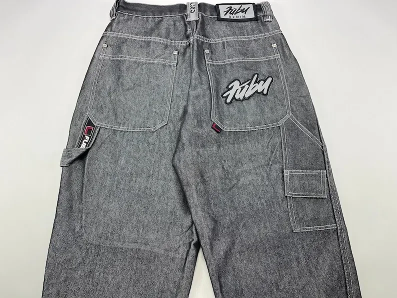 FUBU Baggy Jeans Street Wear Harajuku Retro Embroidered Jeans for Mens and Womens Hip Hop Rock Fashion High Waist Wide Leg Jeans 5