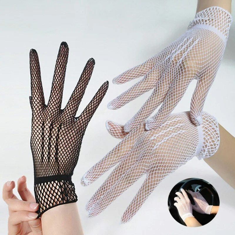 Women Summer Uv-proof Sun Protection Driving Gloves Bridal Mesh Fishnet Lace Flower Gloves Mittens Full Finger Hand Sleeve 2022