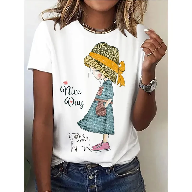 

Летние милые футболки для девочек с 3D принтом, женская уличная одежда, повседневная модная футболка в стиле Харадзюку с коротким рукавом и круглым вырезом, Детские футболки, топы, одежда