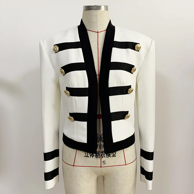 

HIGH STREET Newest 2023 Designer Jacket Women's Color Block Collarless Lion Buttons Band Jacket