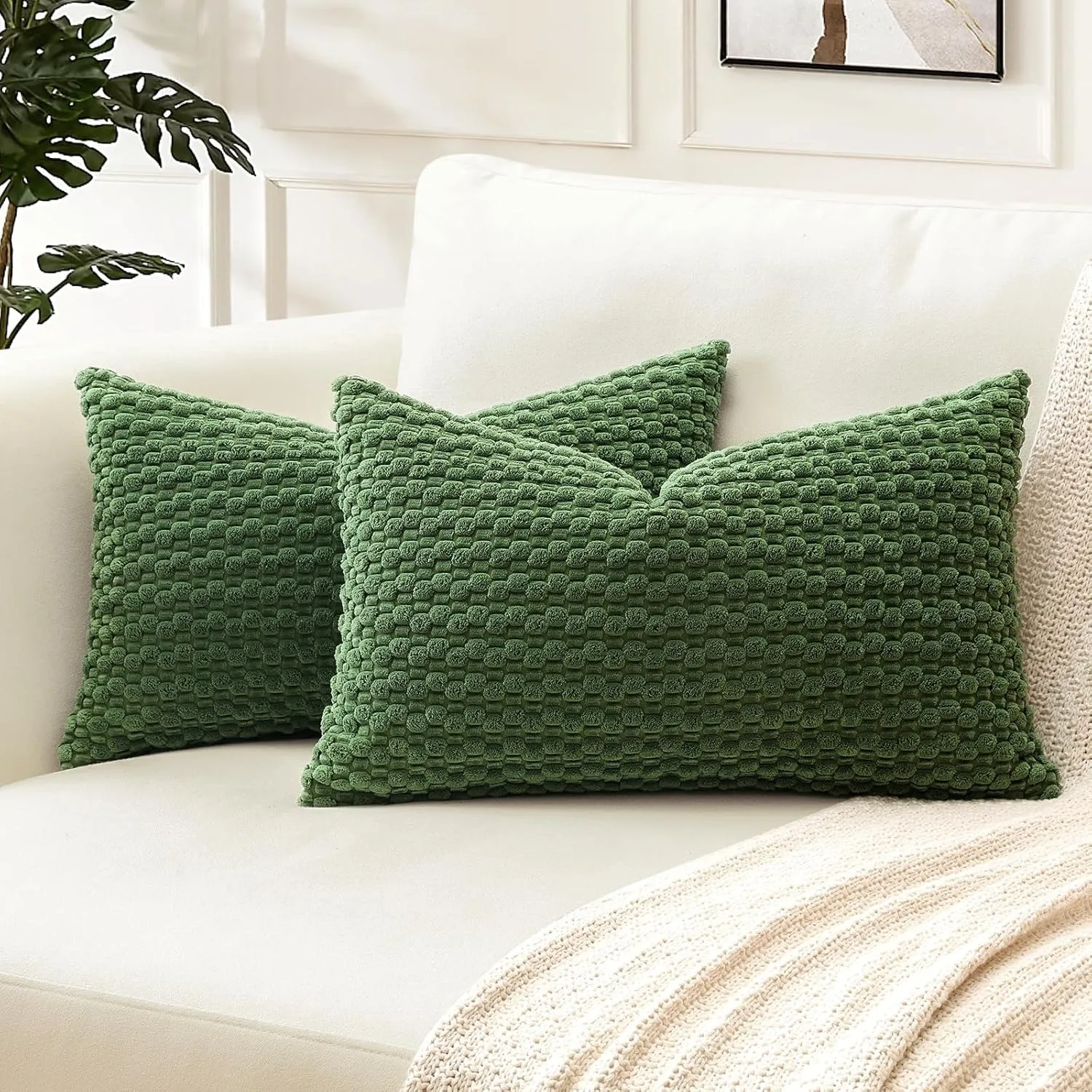Rectangle Pillowcases 30x50CM Solid Color Decorative Throw Pillow Cover Corduroy Pillowcase for Couch Living Room Dark Green 1