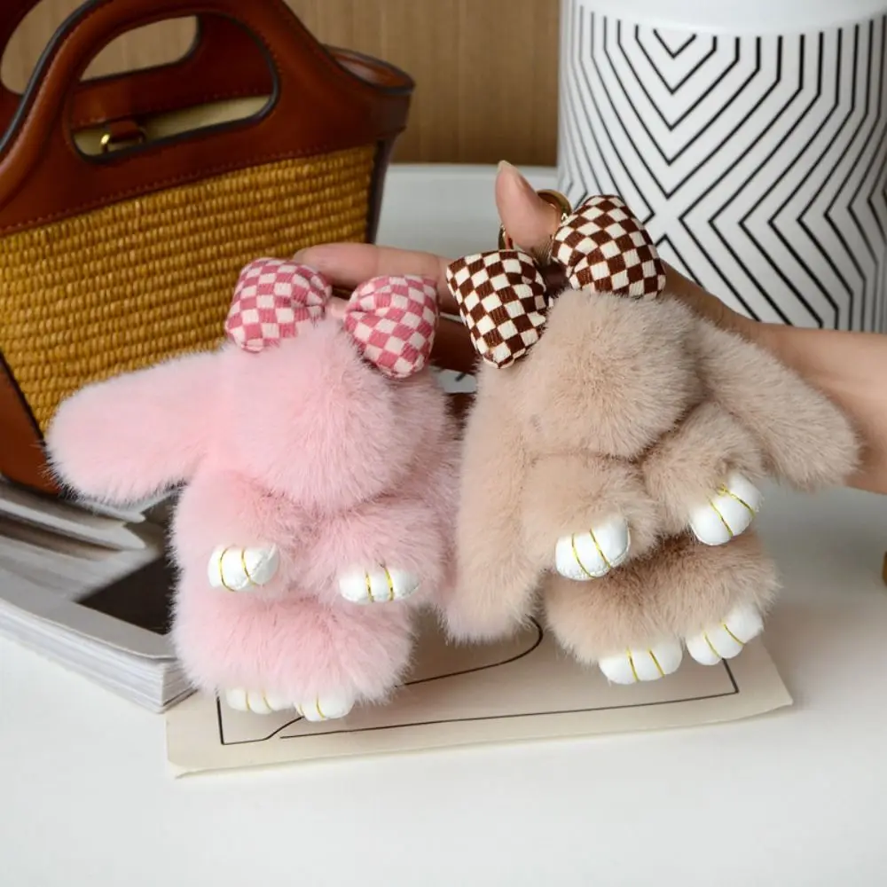 Fashion Pluff Bunny Keychain Lovely Cute Play Dead Rabbit Doll Fluffy Bowknot Rabbit Fur Keychain Children's Toys