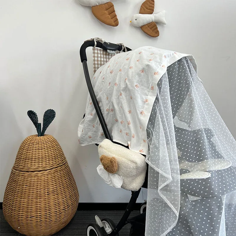 Embroidery Cotton Mesh Children's Car Cover Baby Summer Infant Ventilate Mosquito Net Dust Prevention Sunscreen Car Seat Cover