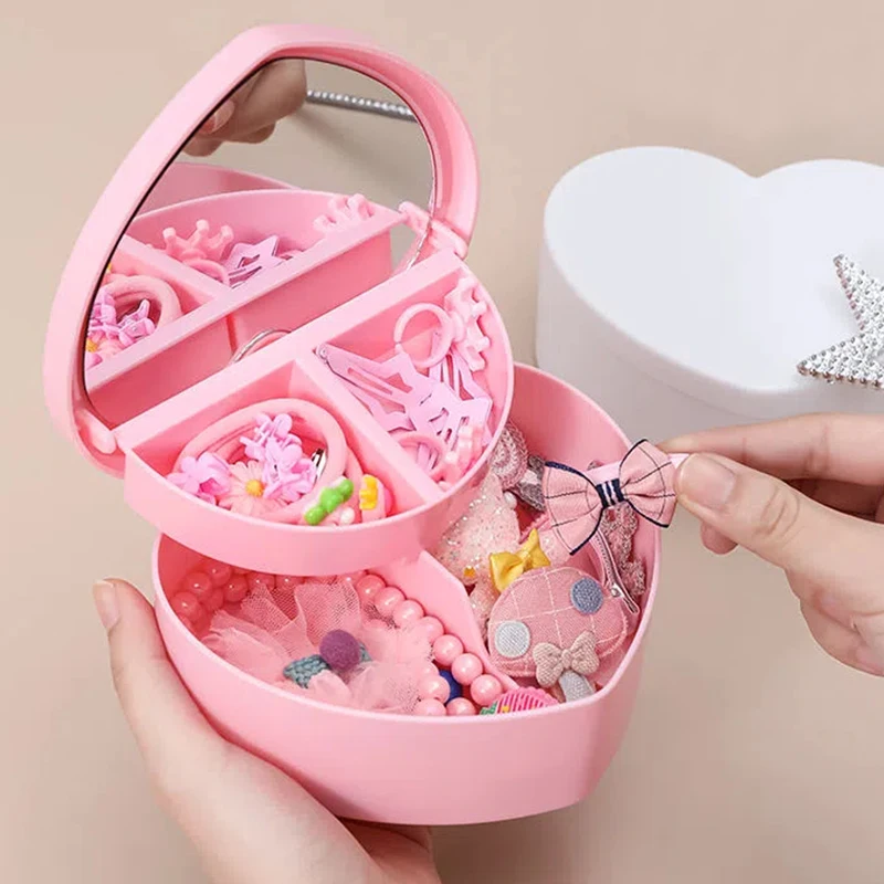 Pink Heart Jewelry Box with Mirror  Make Up Plastic Jewelry Storage Organizer Display Case for Earrings Rings Bracelets Gift pink heart jewelry box with mirror make up plastic jewelry storage organizer display case for earrings rings bracelets gift