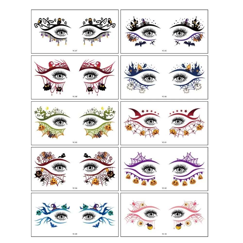 Pumpkin Ghost Skull Halloween Face Tattoo Cartoon Disposable Cheek Eyes Temporary Stickers Portable Waterproof