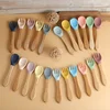 TYRY.HU 1Set Baby Silicone Fork Spoon Set Wooden Handle Children Silicone Feeding Fork Spoon Set Christmas Gift Birthday Gift 1