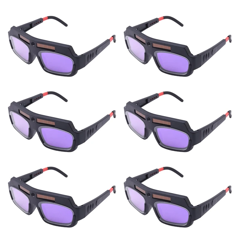 

Hot 6Pc Solar Powered Auto Darkening Welding Mask Helmet Goggles Welder Glasses Arc Anti-Shock Lens For Eye Protection