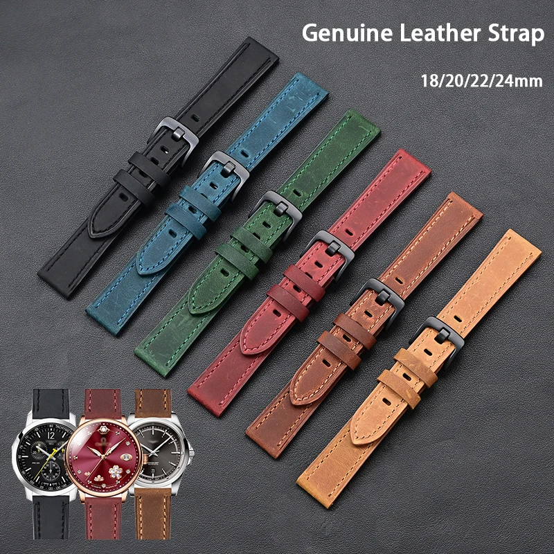 Vintage Crazy Horse Genuine Leather Watch Band – Oil Waxed Cowhide Strap Accessory