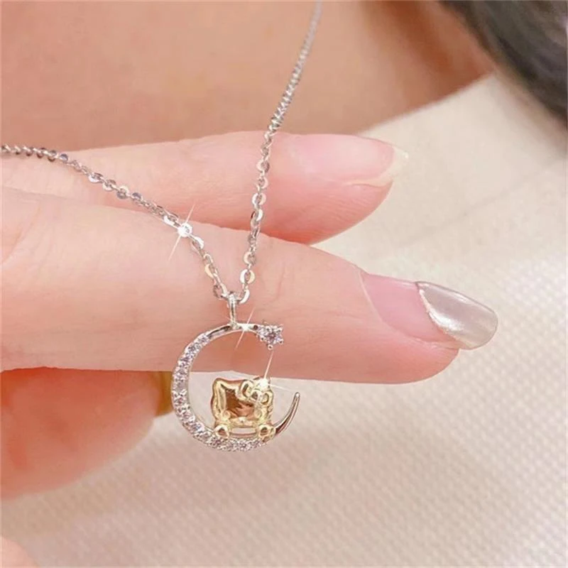 

Кулон Луна Sanrio HelloKitty, ожерелье, мультяшный стиль, кот, для чокера, цепочка, Очаровательное ожерелье, ювелирные аксессуары