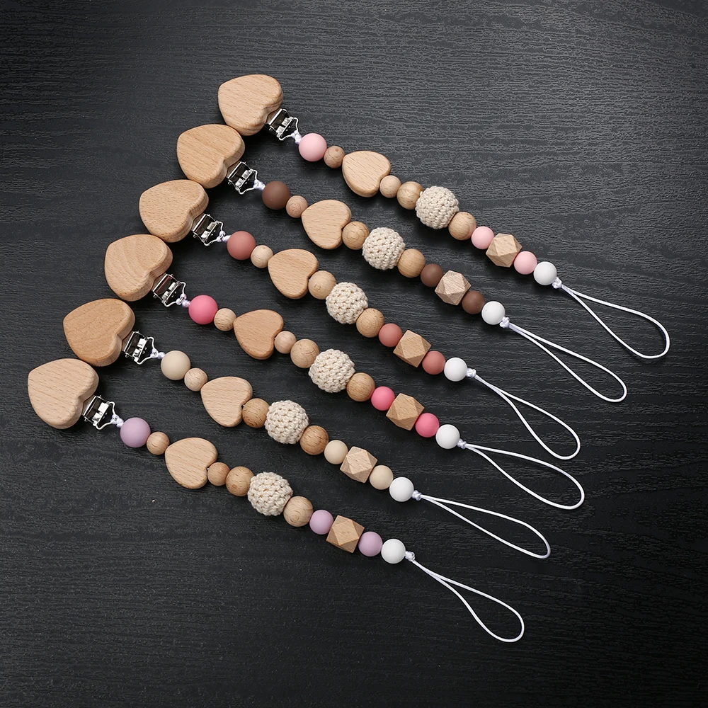 Heart Baby Anti-Drop Chain Pacifier Clips Silicone Beads Infant Nipple Appease Soother Chain Clips Dummy Holder Nipple Clip pacifier chain pacifier clip pacifier accessories