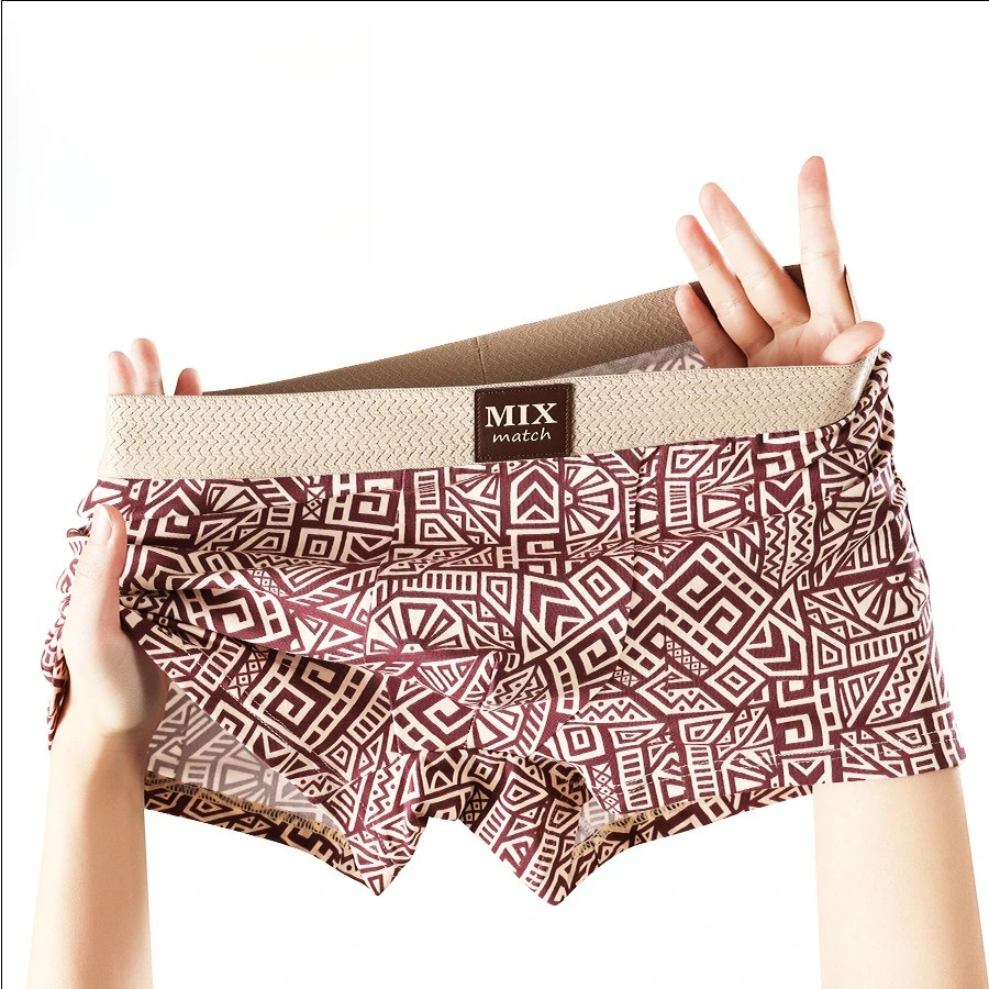 جديد القطن ملابس داخلية للرجال منتصف الخصر سلس حجم كبير تنفس المطبوعة سراويل شريط العرقية نمط السروال سراويل بوكسر