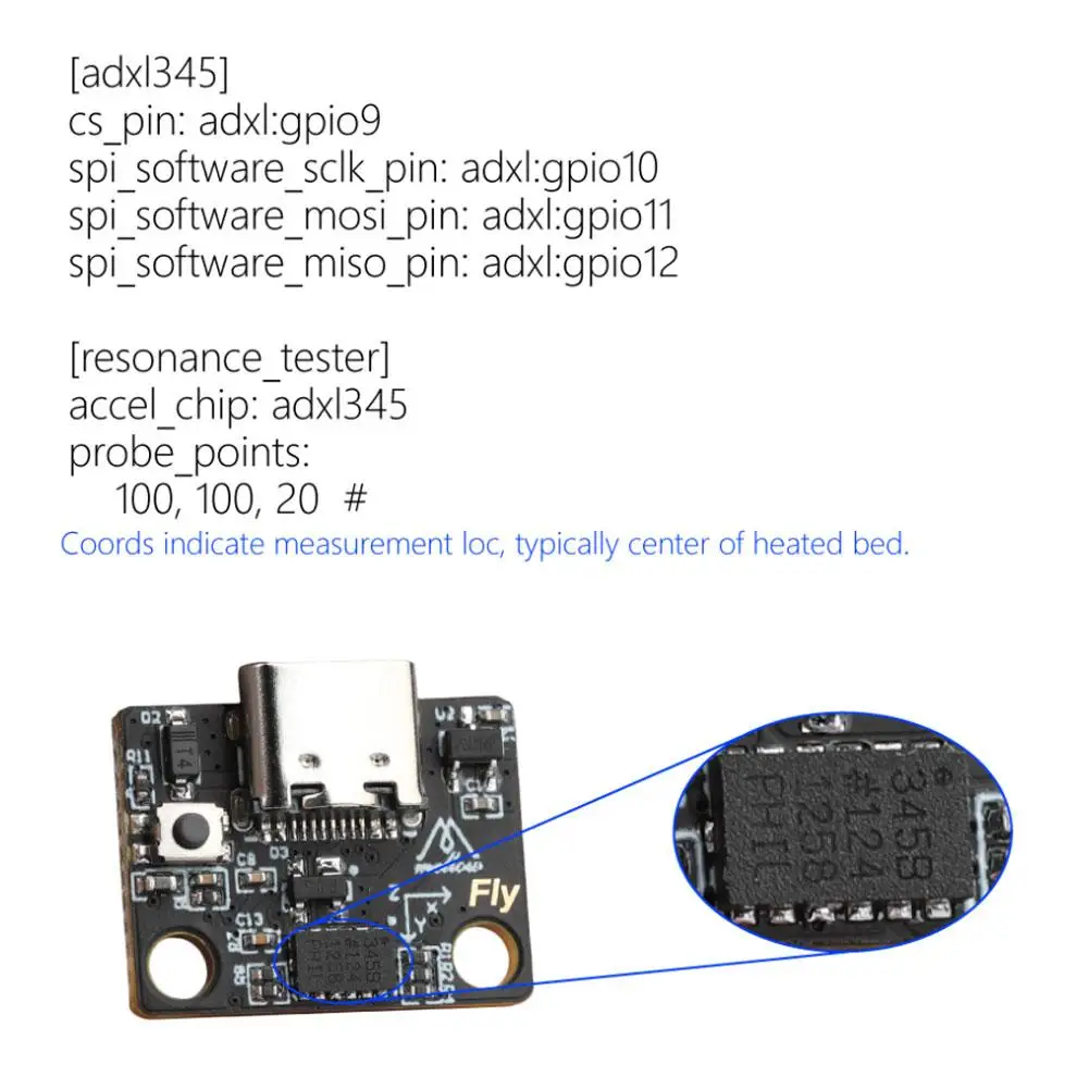 Fly-adxl345 Klipper Gemini Rspberry Pi Voron V0.1 2.4 Vzbot Hevort Ender 3 3d 프린터 부품 H5C0 용 가속도계 Usb 보드