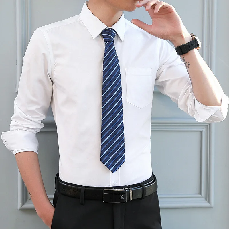 BROWON Brand Staff Uniforms Men Spring Autumn Solid Regular Fit Long Sleeve Dress Shirts dress shirts men casual shirts